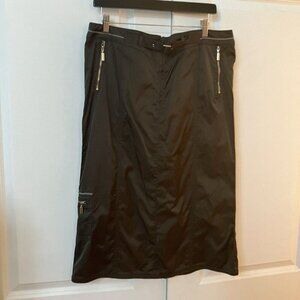 Orly Skirt‎ Womens M Y2K Slick Shiny Cargo Green Cotton Zip Pockets
